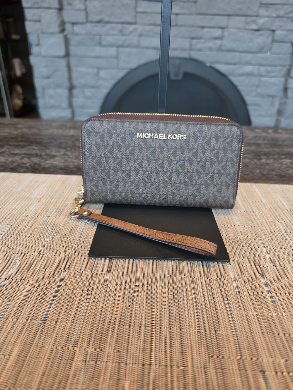 Michael Kors Brown Logo Zip Wristlet